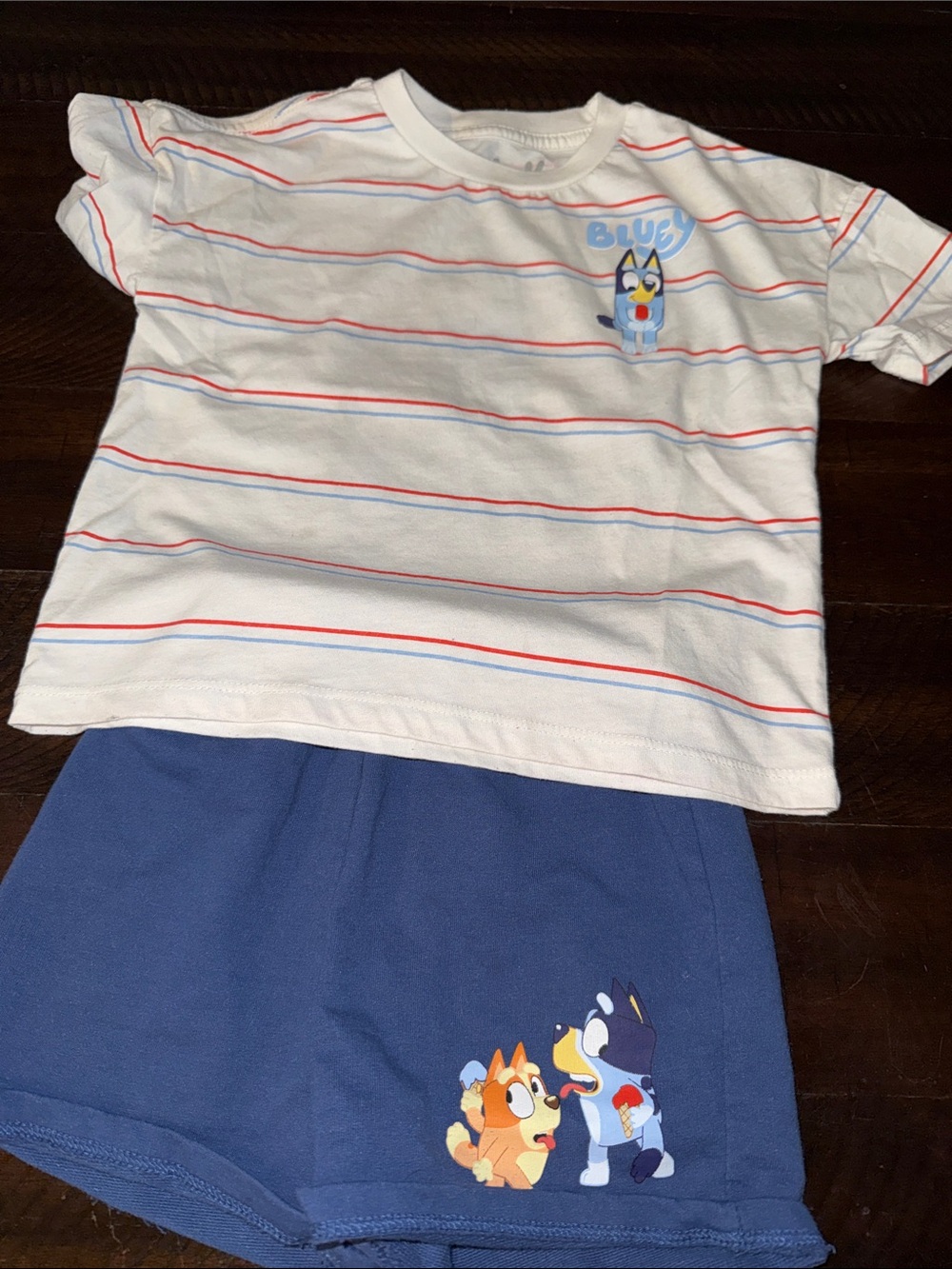 Bluey Kids Two-Piece Stripe Tee & Shorts Set - White & Blue